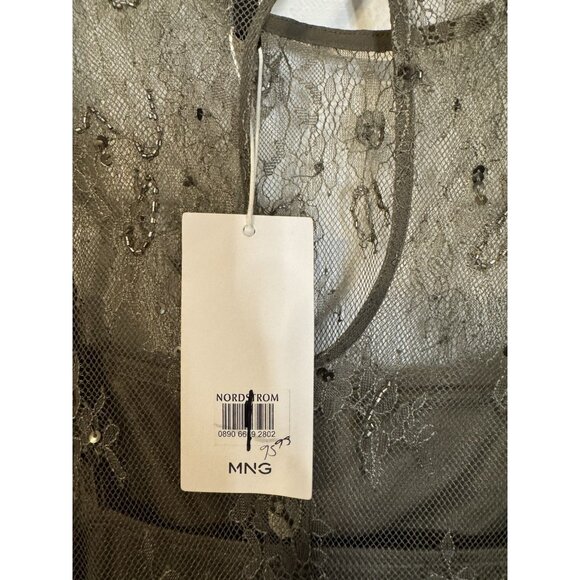 Mango Green Long Sleeve Lace Sequin Bead Dress L Large Olive Green $159 NEW - Picture 12 of 15